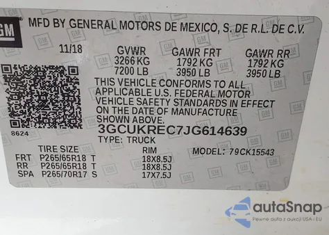 2018 Chevrolet Silverado 1500 2Lt from USA, damaged, VIN 3GCUKREC7JG614639